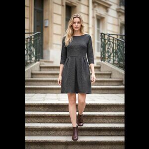 LOFT Black & Silver Metallic Striped Fit & Flare Dress – Size S/P✨🖤